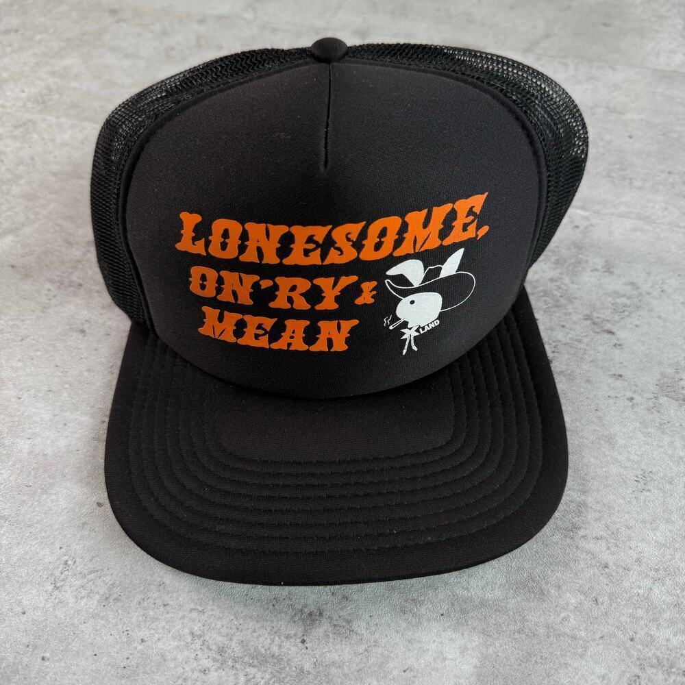 The Mean Black trucker hat Lonesome on'ry and mean black snapback